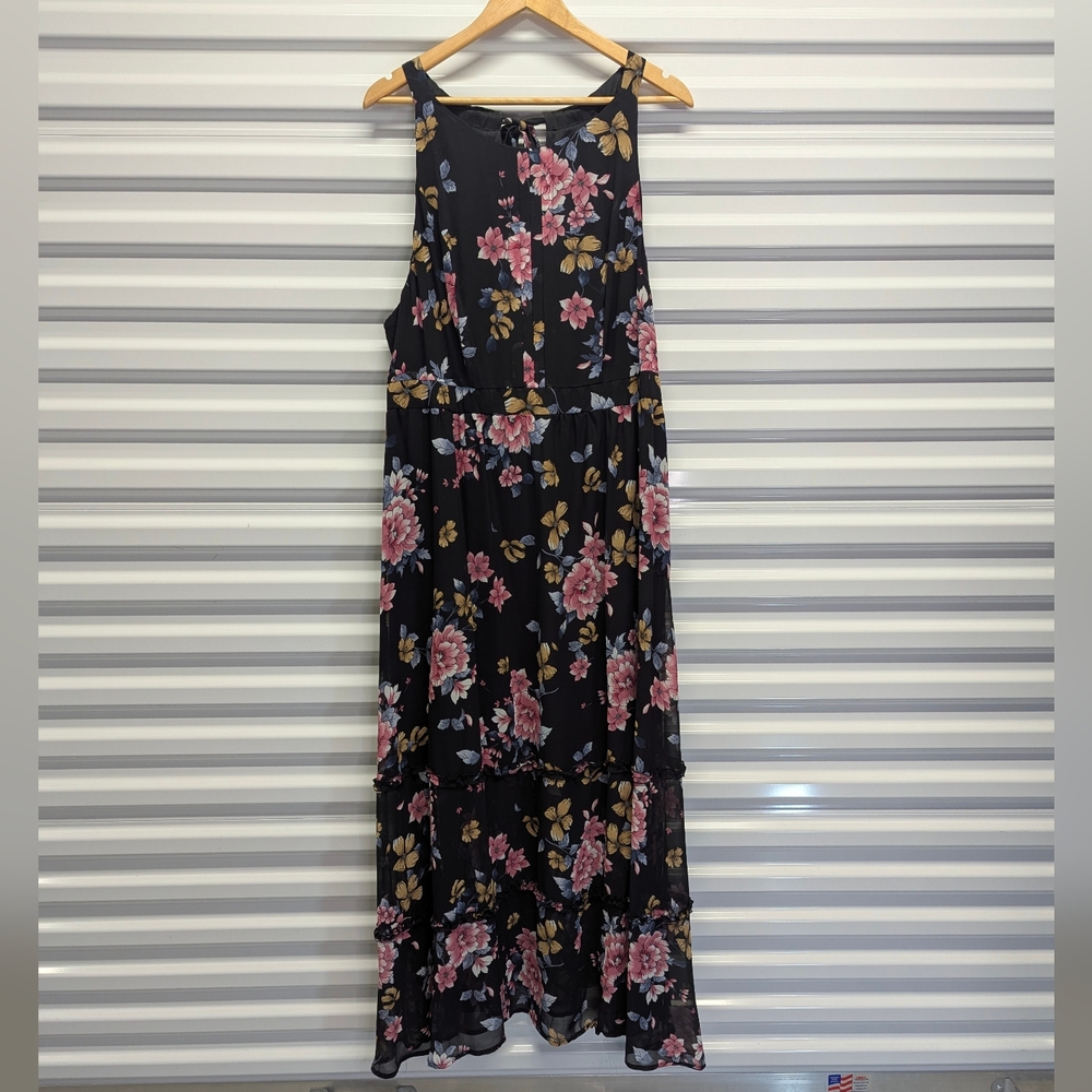Torrid High Neck Georgette Black Floral Maxi Dress Boho Resort Size 3x